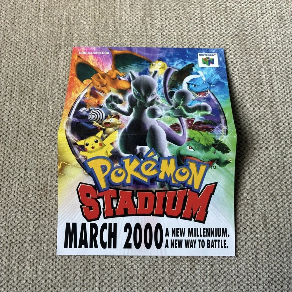 Pokemon Stadium N64 Red Blue Yellow Nintendo Gameboy Insert March 2000 Poster